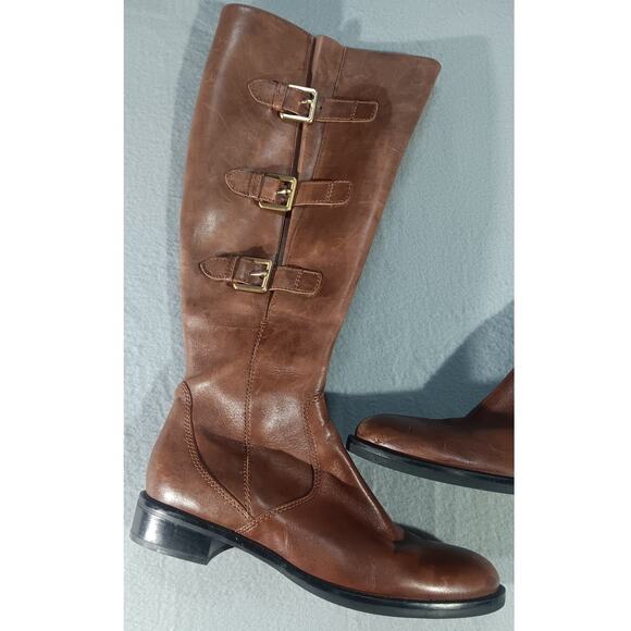 ECCO Women’s Brown Leather Tall Riding Boots Buckle Strap Equestrian Size 41 - Picture 2 of 8